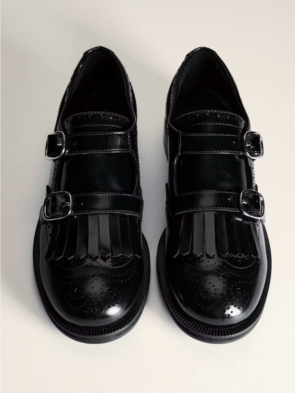 Mango Leather Loafers w/ Metallic Detail Double Monk Strap | Kiltie Fringe NWOT